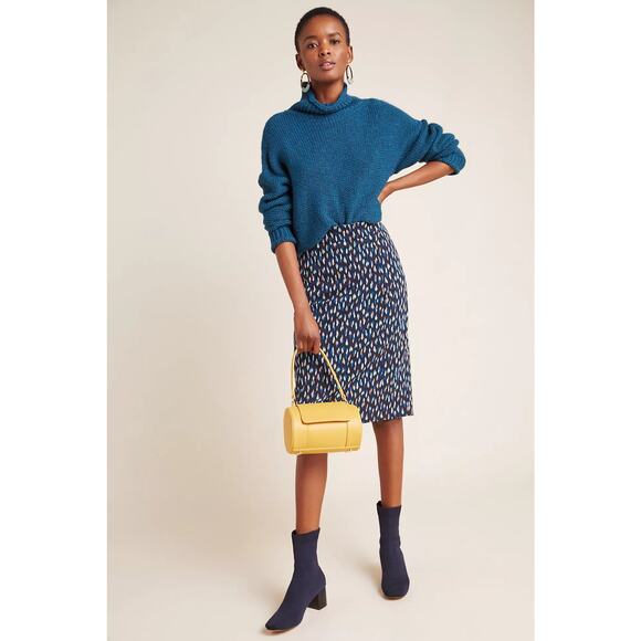 Maeve by Anthropologie Debra Navy Orange Faux Wrap Knit Pencil Skirt Size 8 - Picture 5 of 7